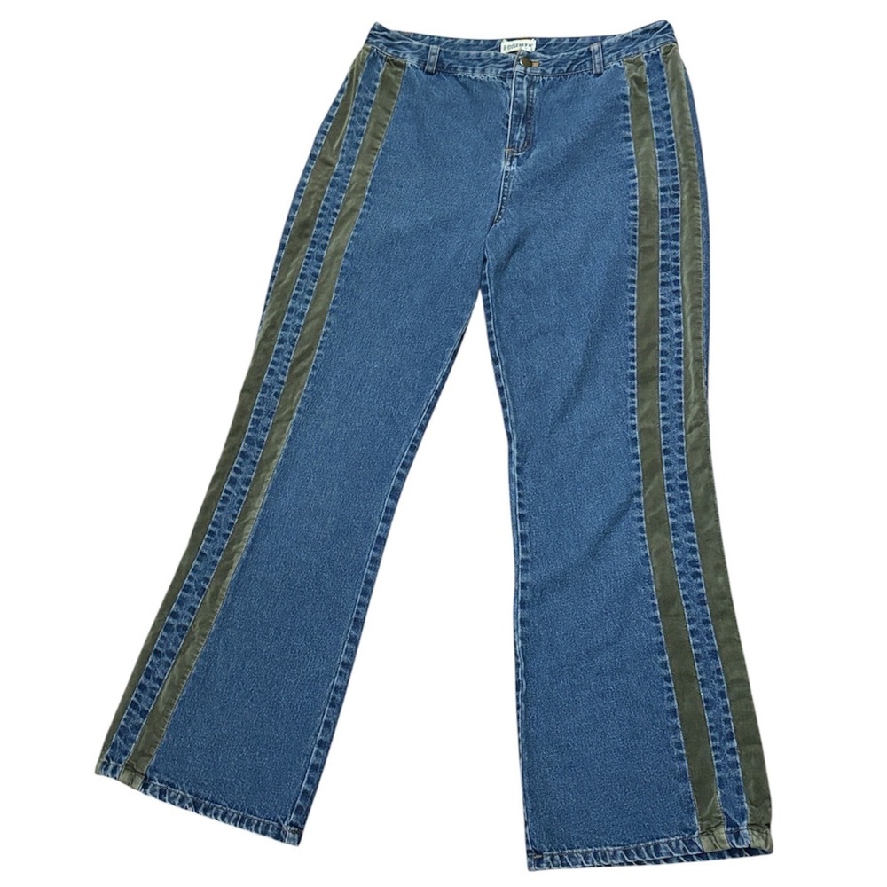 Vtg Forenza Womens Wide Leg Jeans 90s Y2K Size 12 Faux Suede Stripe Blue Denim